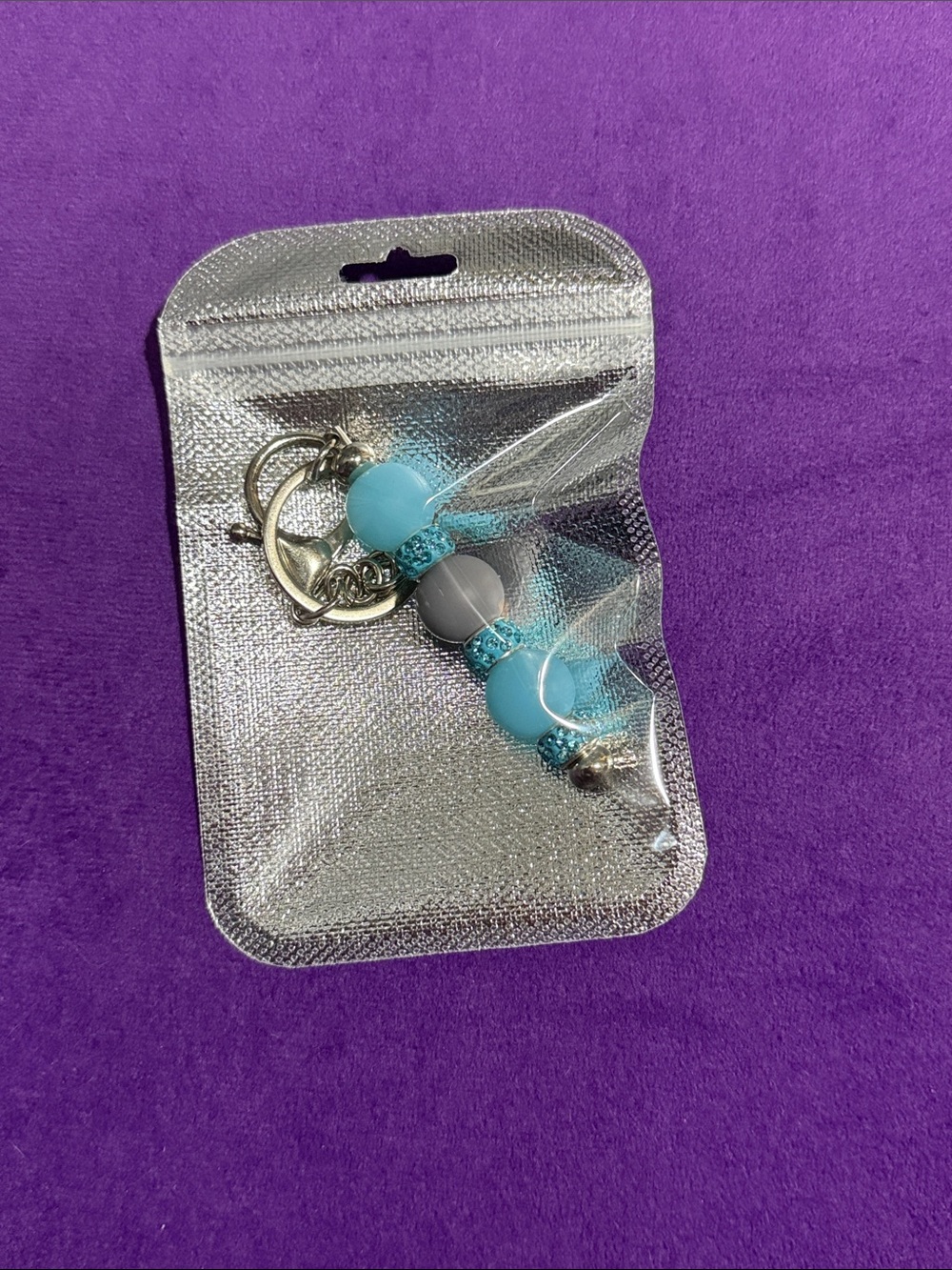 Beaded Keychain Charm - Blue & Gray
